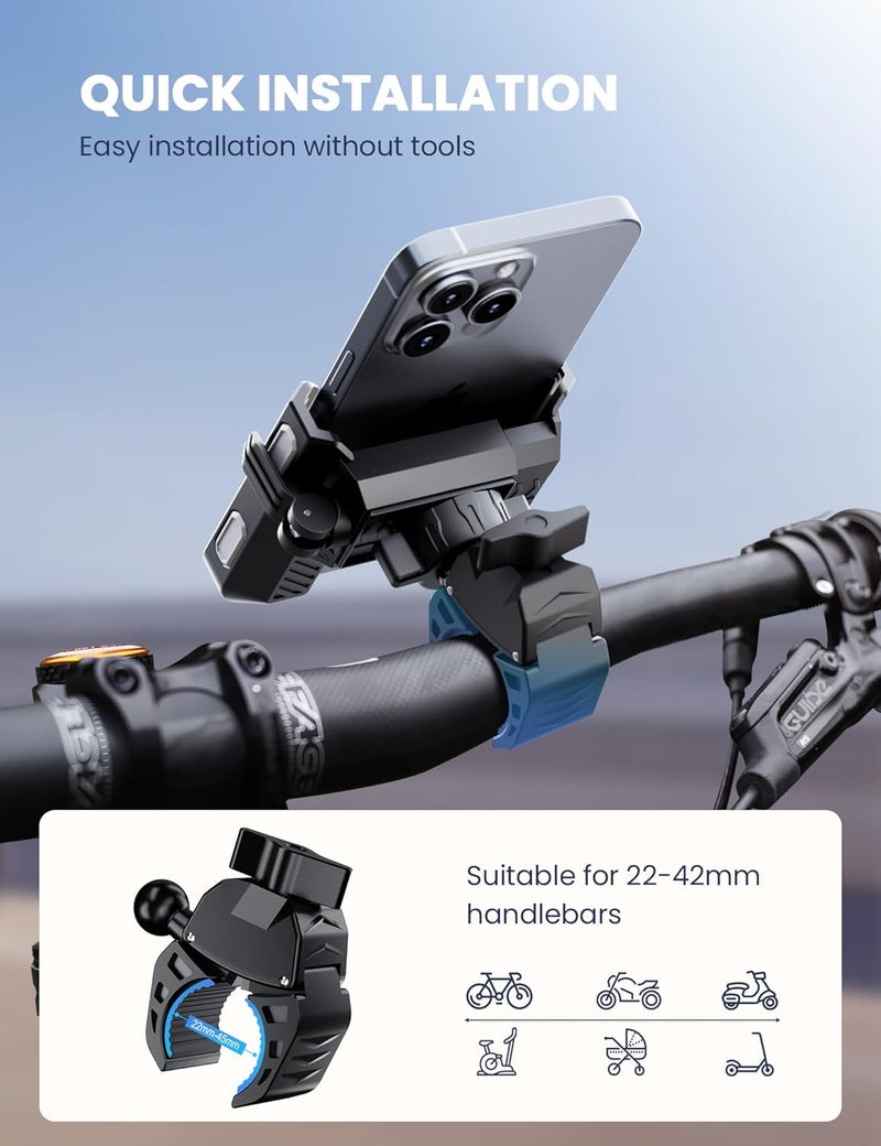 Grefay Bike Phone Mount for Electric, Mountain, Scooter, and Dirt Bikes [Camera Friendly] [1s Lock] Universal 360° Bicycle Handlebar Holder for iPhone 15/14/13 Samsung S23/S22 4.5-7" Smartphone (Grey) - Image 5